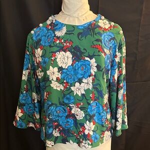 Floral Green and Blue Women's Top